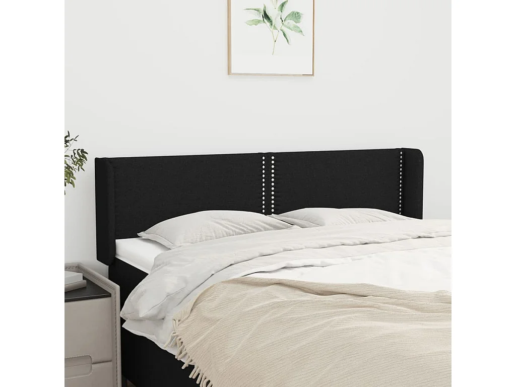 Testiera ad Orecchio Nera 147x16x78/88 cm in Tessuto