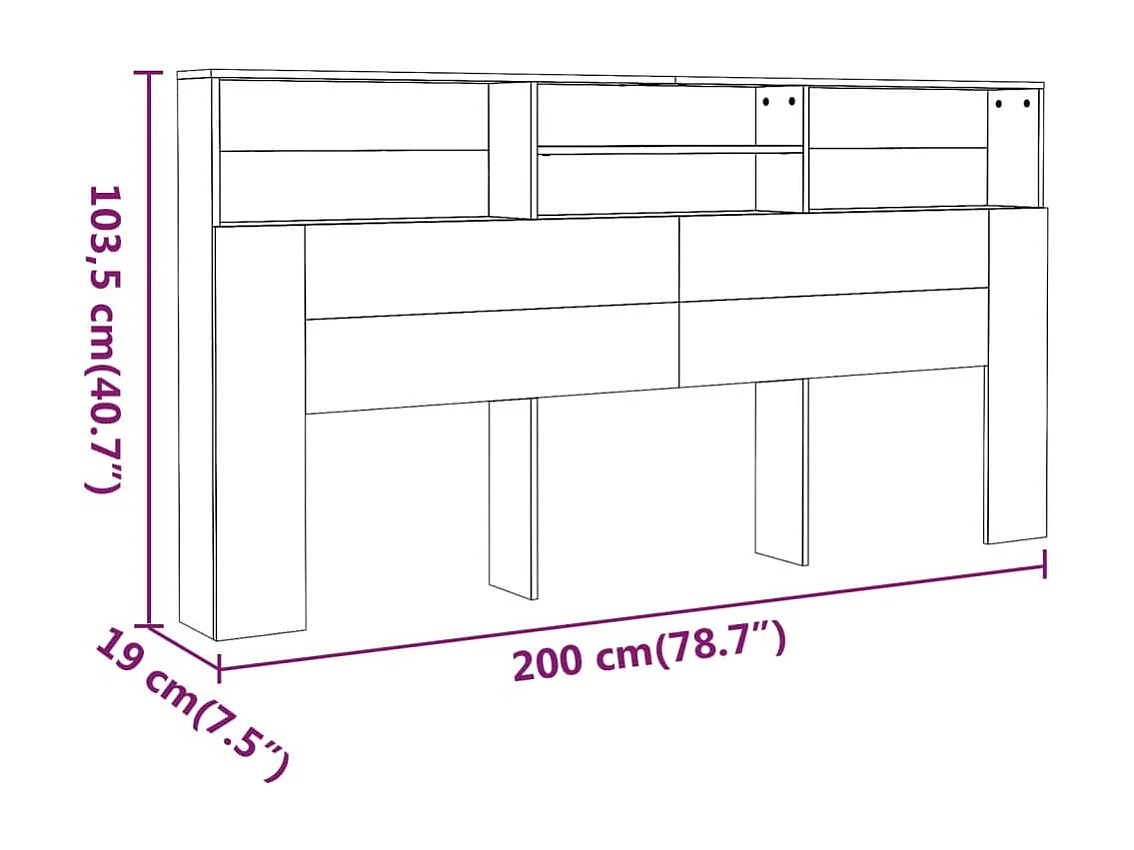 Testiera con Contenitore Rovere Marrone 200x19x103,5 cm