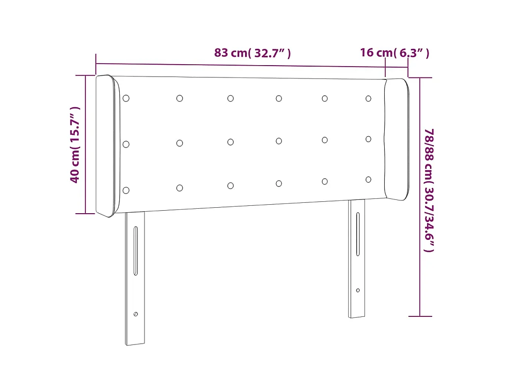 Hoofdbord met randen 83x16x78/88 cm fluweel lichtgrijs
