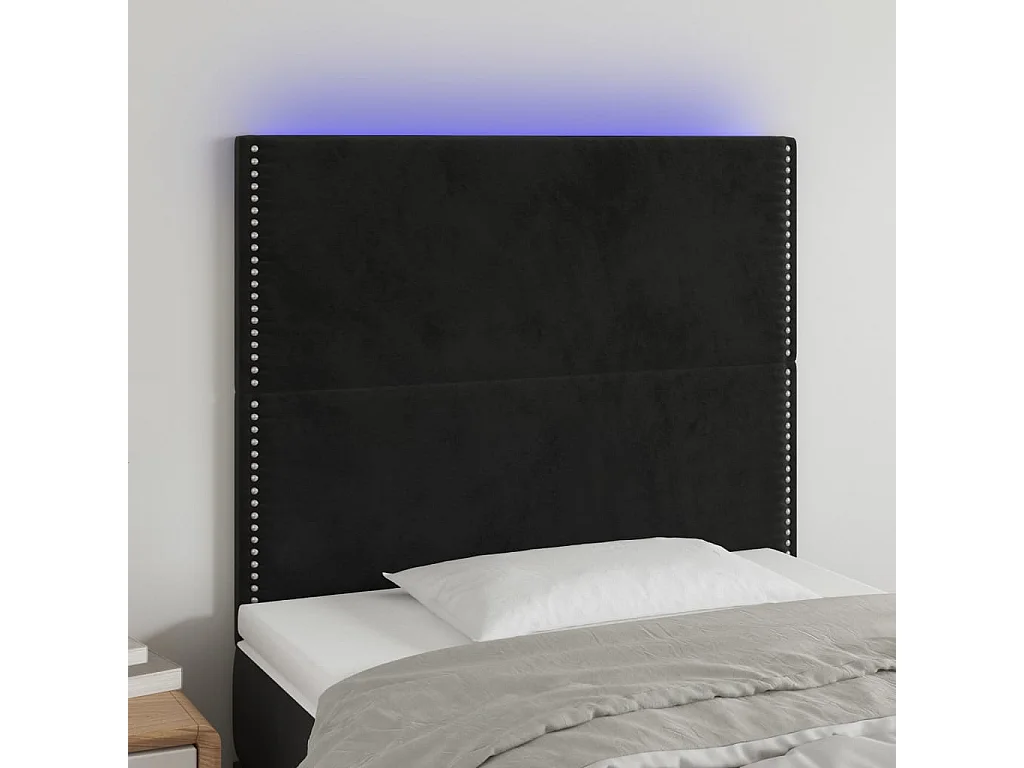 Testiera a LED Nera 80x5x118/128 cm in Velluto