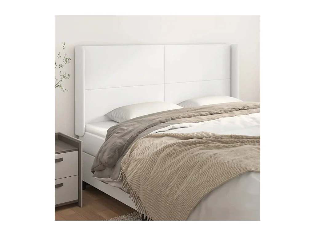 Tête de lit avec oreilles Blanc 183x16x118/128 cm Similicuir