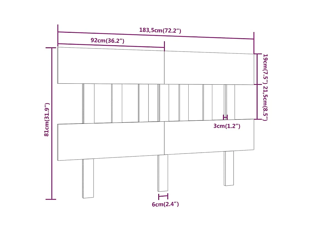 Kopfteil Schwarz 183,5x3x81 cm Massivholz Kiefer