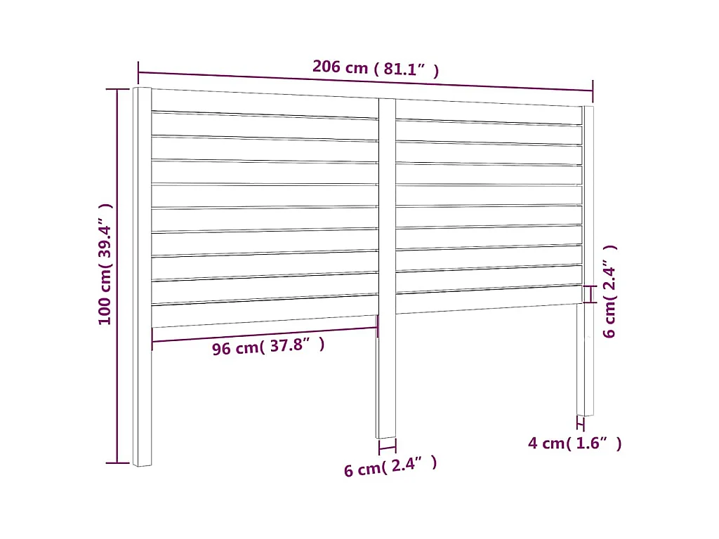 Hoofdbord 206x4x100 cm massief grenenhout wit