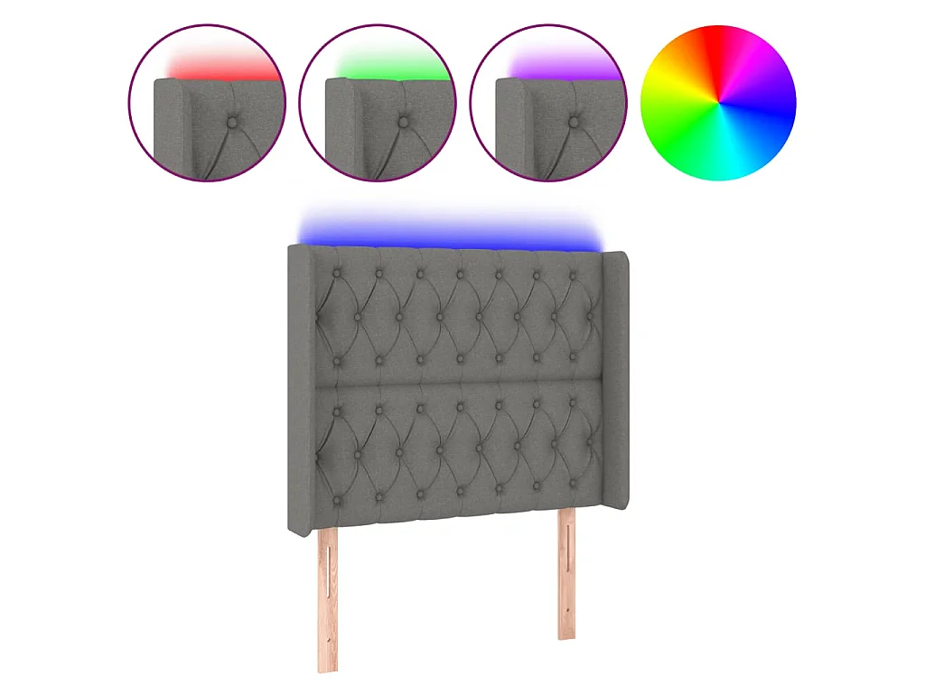Hoofdbord LED 103x16x118/128 cm stof donkergrijs