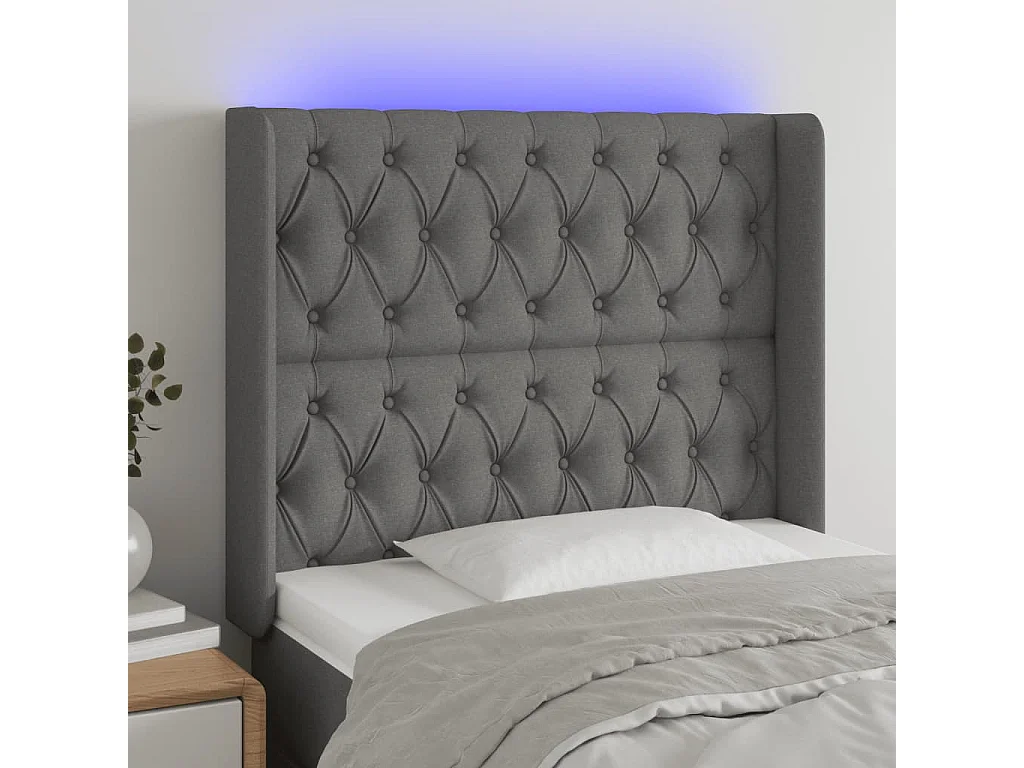 Hoofdbord LED 103x16x118/128 cm stof donkergrijs