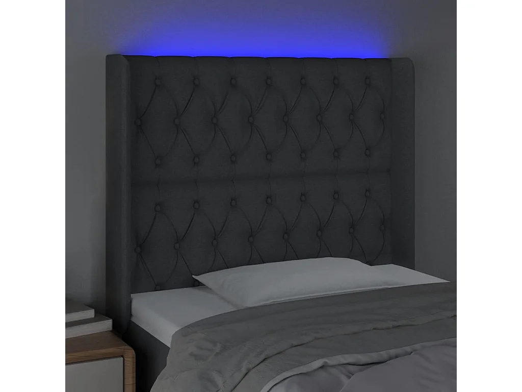 Hoofdbord LED 103x16x118/128 cm stof donkergrijs
