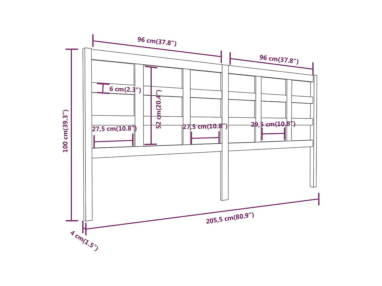 Hoofdbord 205,5x4x100 cm massief grenenhout grijs