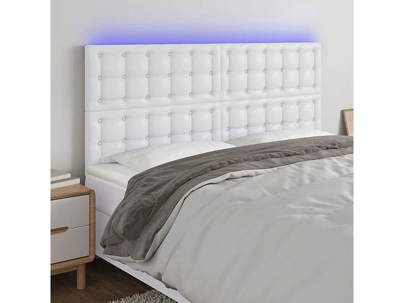 Cabeceira cama c/ LED couro artificial 200x5x118/128 cm branco