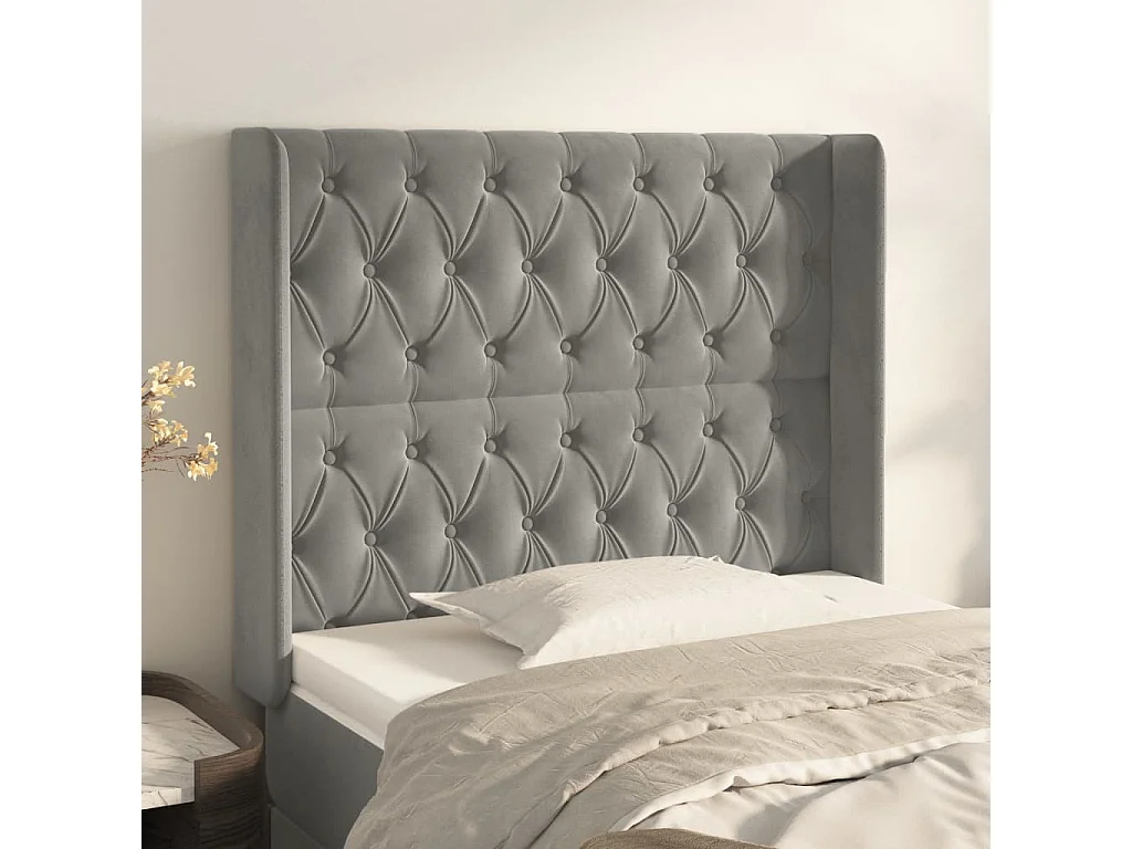 Testiera ad Orecchio Grigio Chiaro 93x16x118/128 cm in Velluto