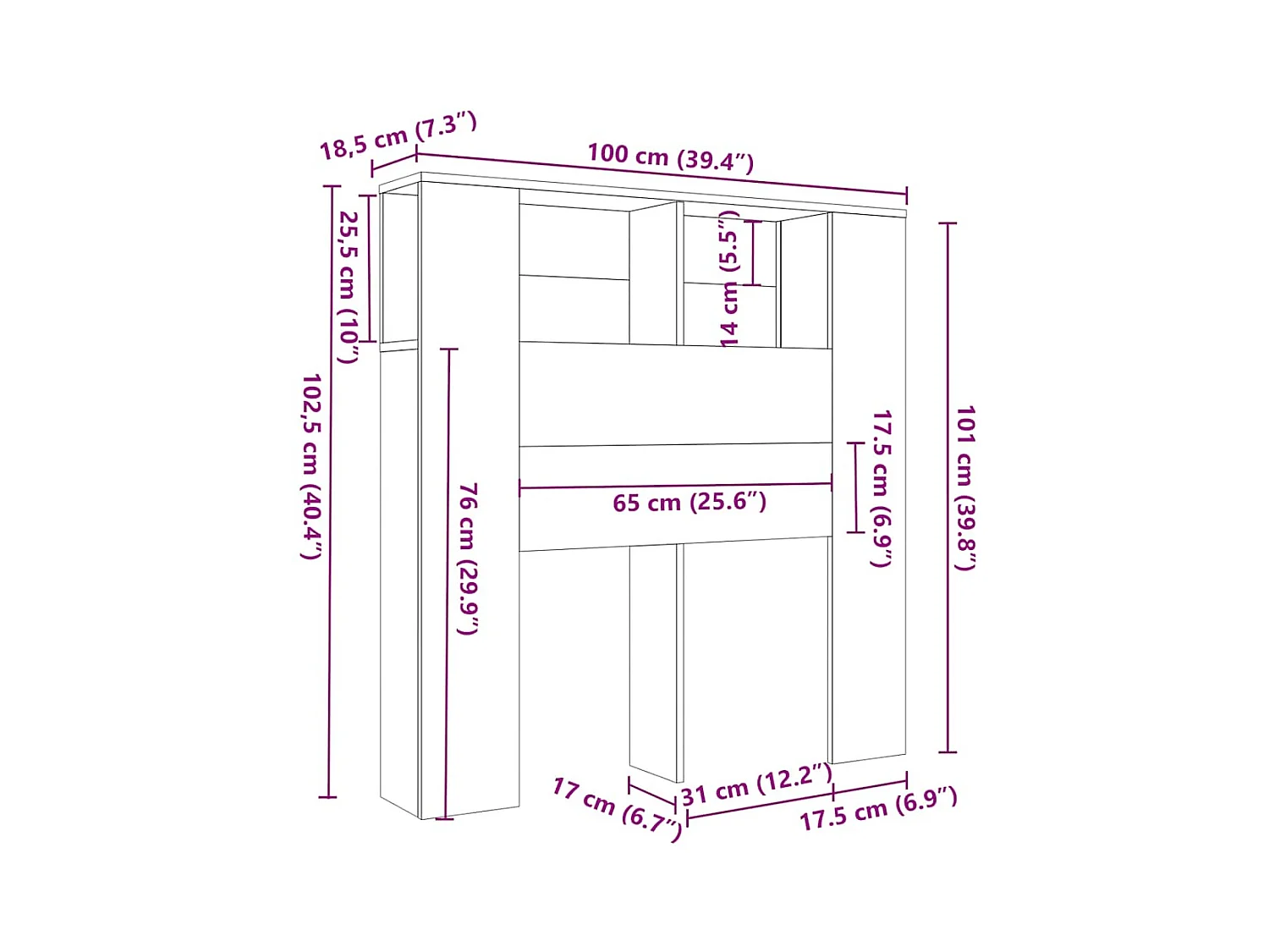 Mueble cabecero blanco brillante 100x18,5x102,5 cm