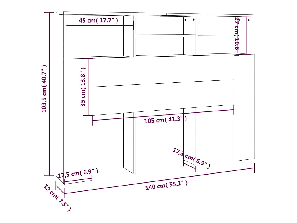 Armoire à tête de lit Blanc 140x19x103,5 cm
