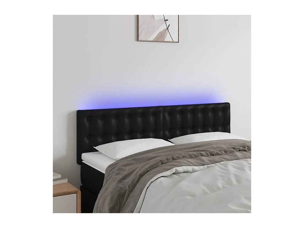 Tête de lit avec LED noir 144x5x78/88 cm similicuir