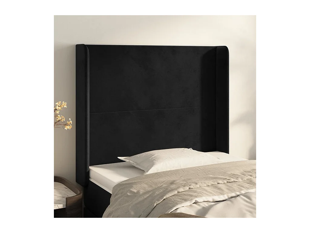 Testiera ad Orecchio Nera 103x16x118/128 cm in Velluto