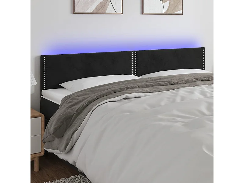 Cabeceira de cama c/ luzes LED veludo 160x5x78/88 cm preto