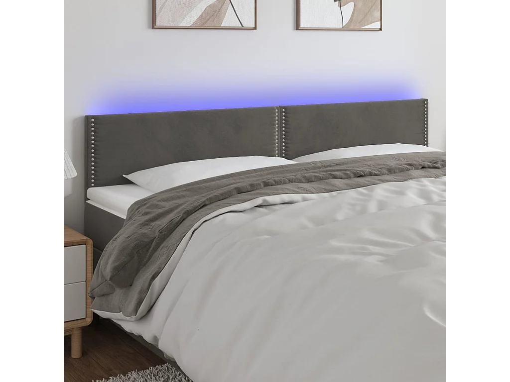 Hoofdbord LED 200x5x78/88 cm fluweel donkergrijs