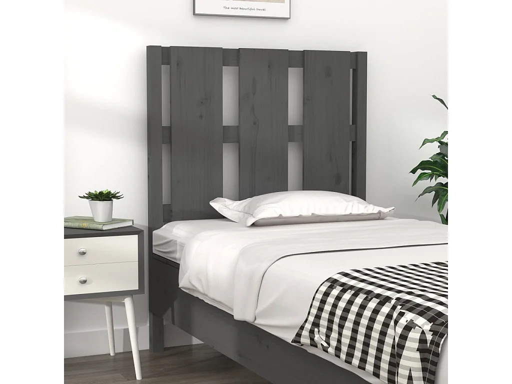 Testiera Letto Grigia 80,5x4x100 cm in Legno Massello di Pino