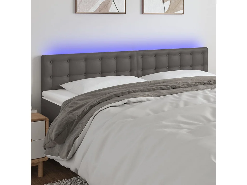 Cabecero con LED cuero sintético gris 180x5x78/88 cm