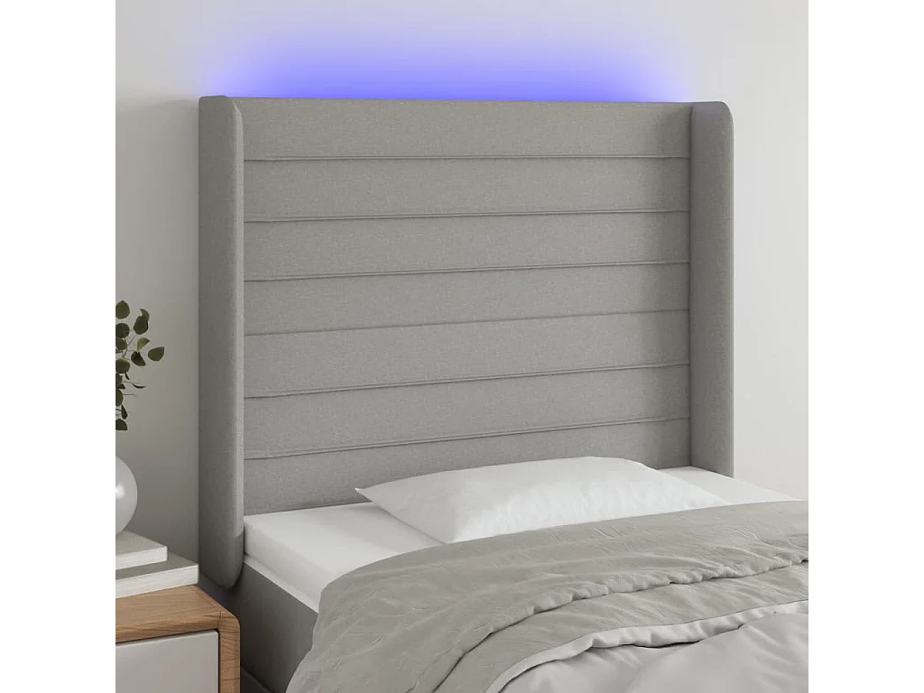 Cabeceira cama c/ luzes LED tecido 103x16x118/128cm cinza-claro