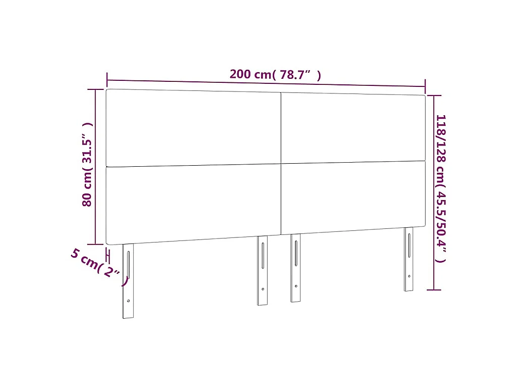 Tête de lit Gris clair 200x5x118/128 cm Velours