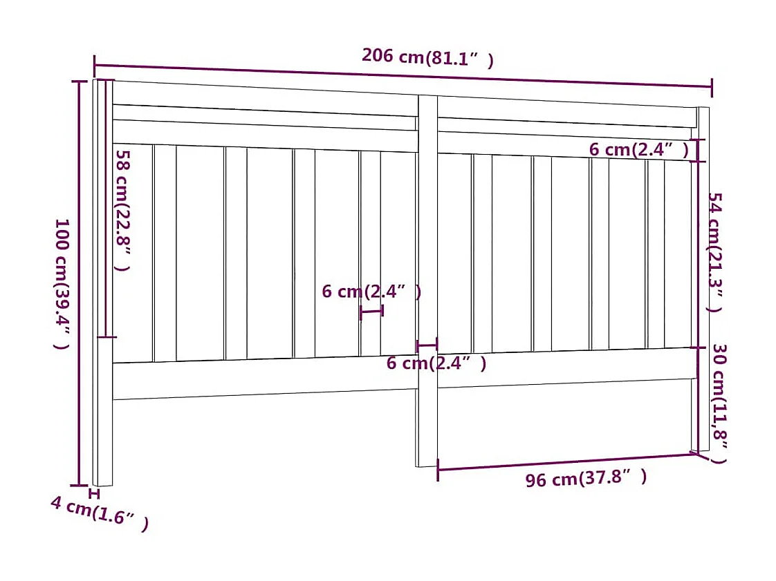 Hoofdbord 206x4x100 cm massief grenenhout grijs