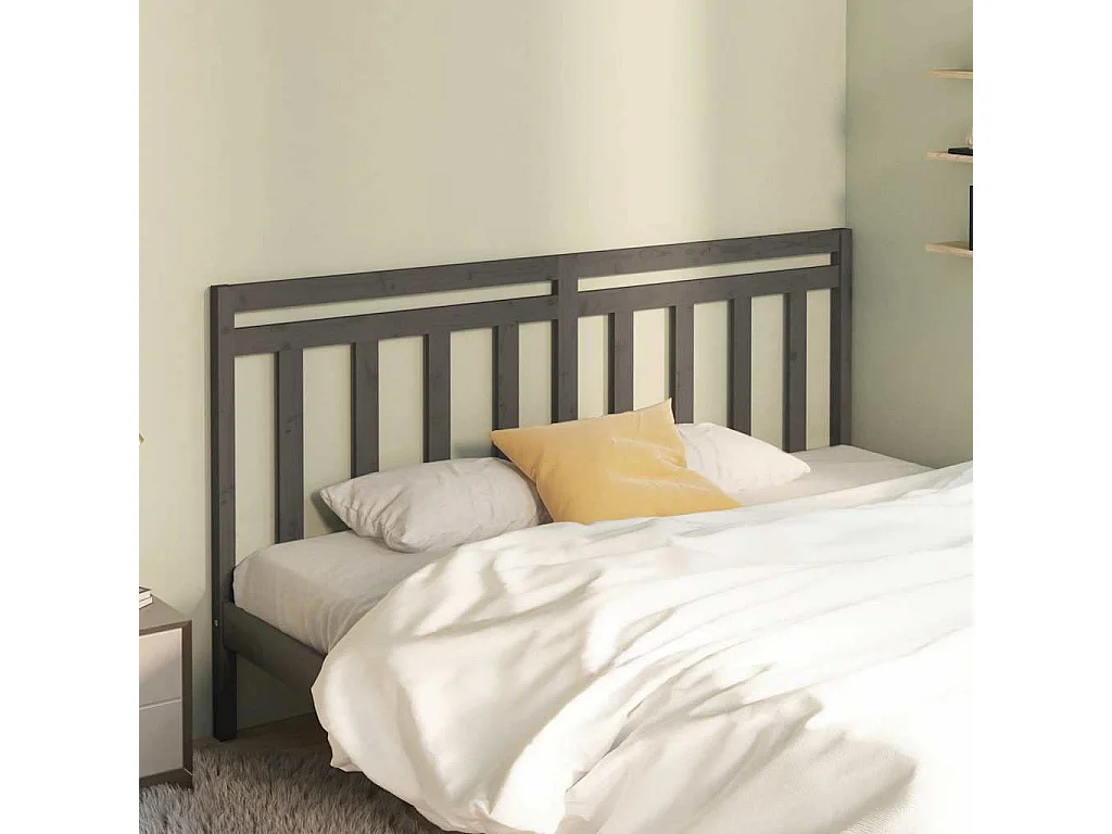 Testiera per Letto Grigia 206x4x100cm in Legno Massello di Pino
