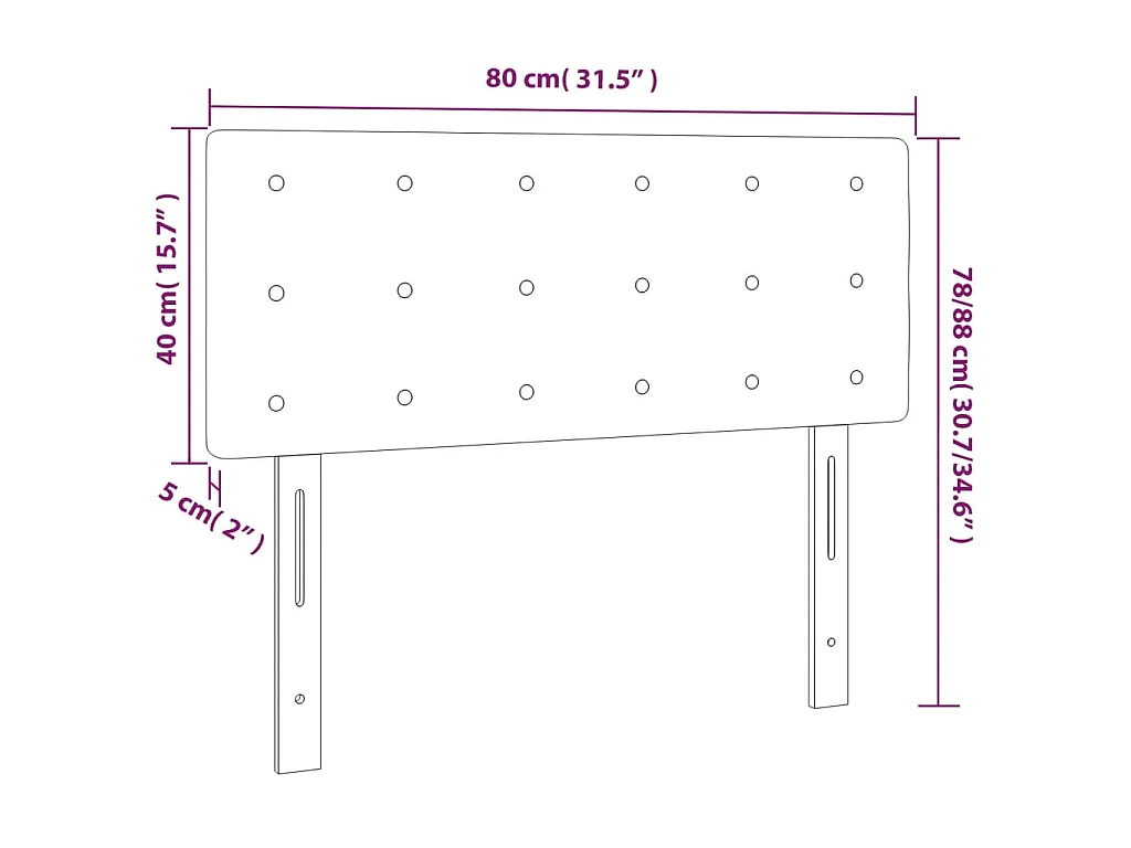 Testiera a LED Nera 80x5x78/88 cm in Velluto