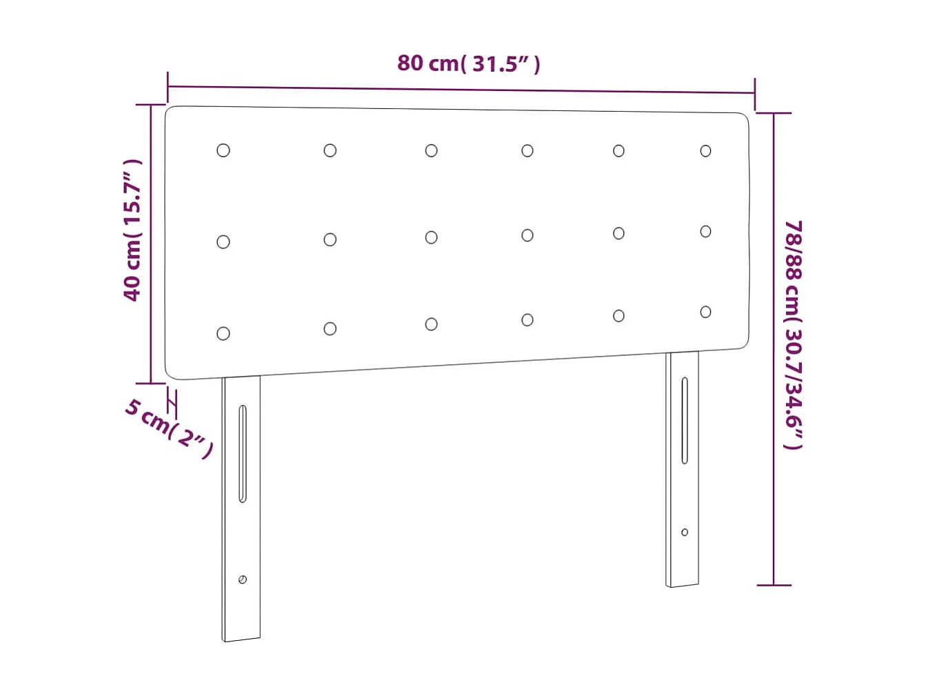 Testiera a LED Nera 80x5x78/88 cm in Velluto