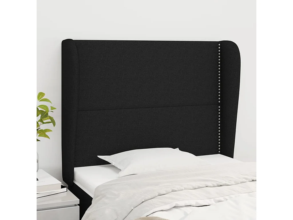 Tête de lit avec oreilles Noir 103x23x118/128 cm Tissu