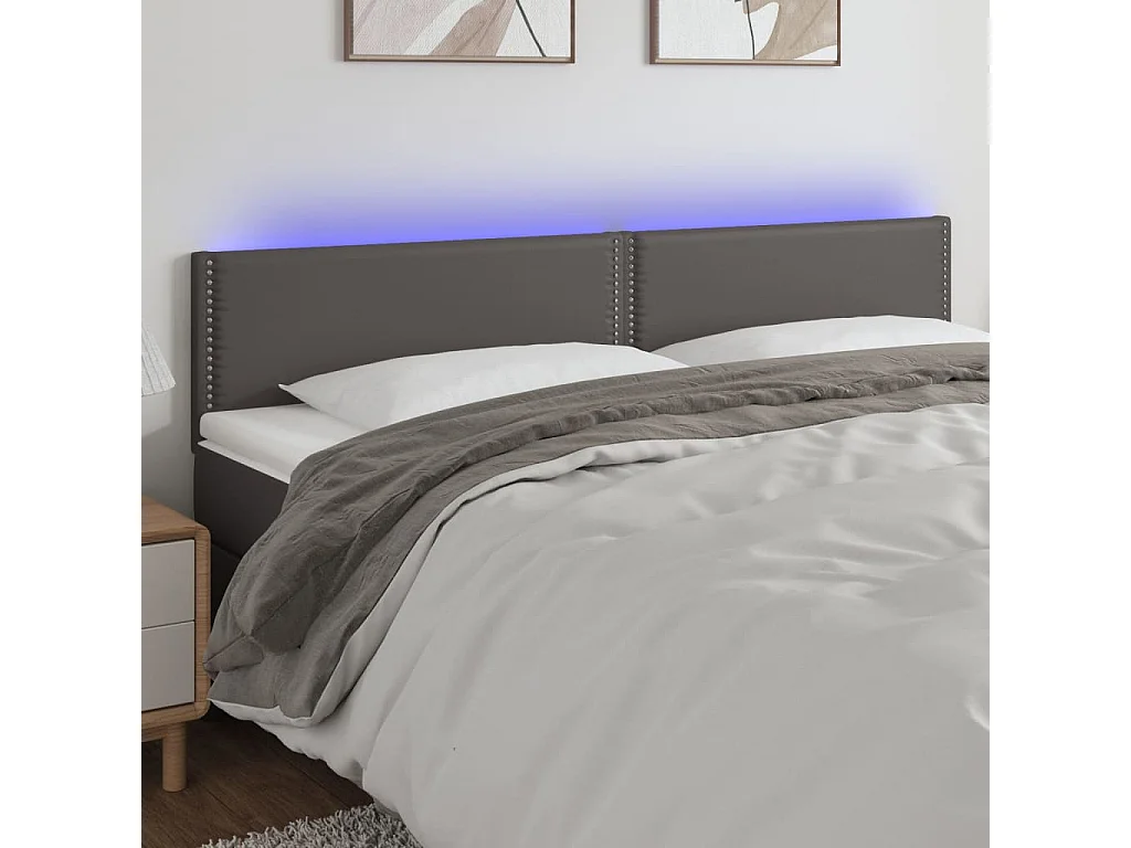 Hoofdbord LED 200x5x78/88 cm kunstleer grijs
