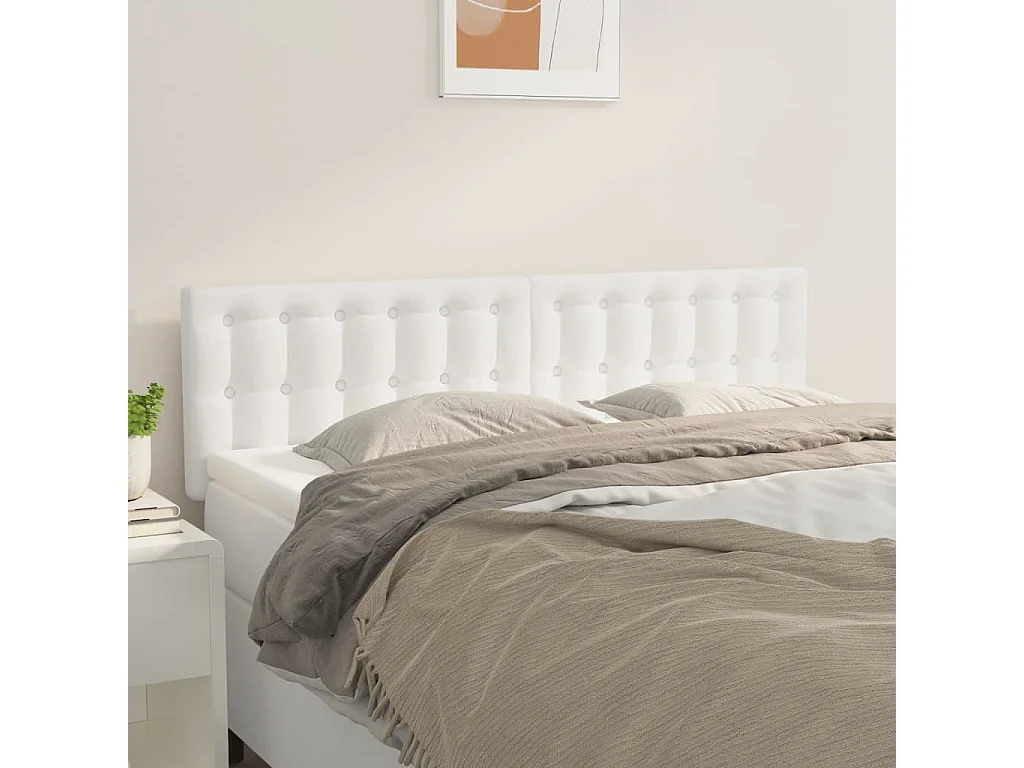 Testiera Bianca 144x5x78/88 cm in Similpelle