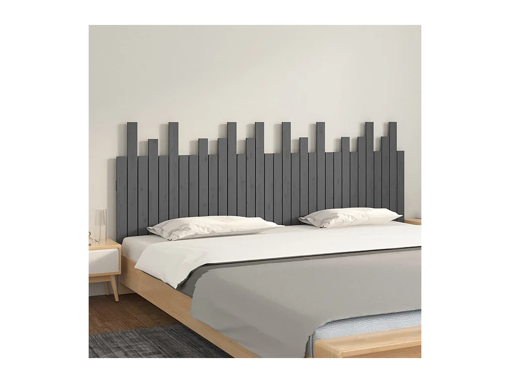 Tête de lit murale Gris 204x3x80 cm Bois massif de pin