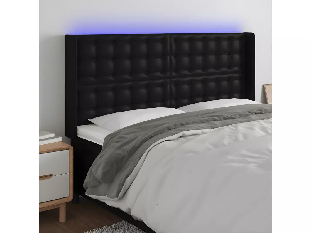 Kauf Unique LED Kopfteil Schwarz 147x16x118/128 cm Kunstleder