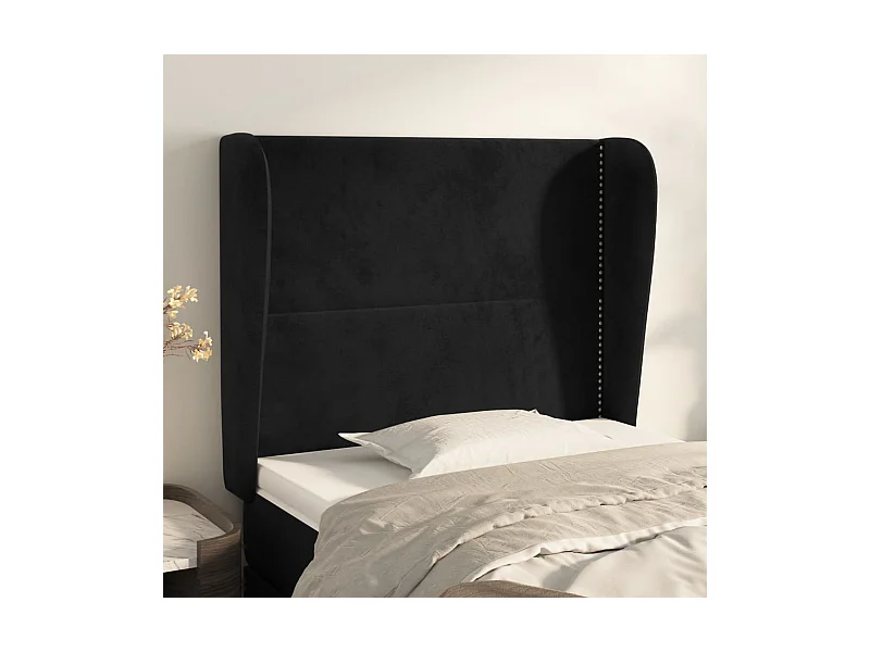 Tête de lit avec oreilles Noir 103x23x118/128 cm Velours