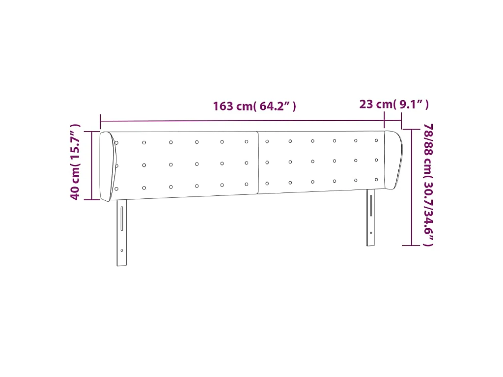 Hoofdbord met randen 163x23x78/88 cm fluweel donkergrijs