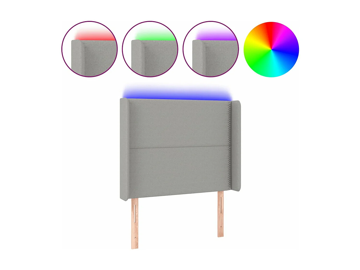 Hoofdbord LED 93x16x118/128 cm stof lichtgrijs