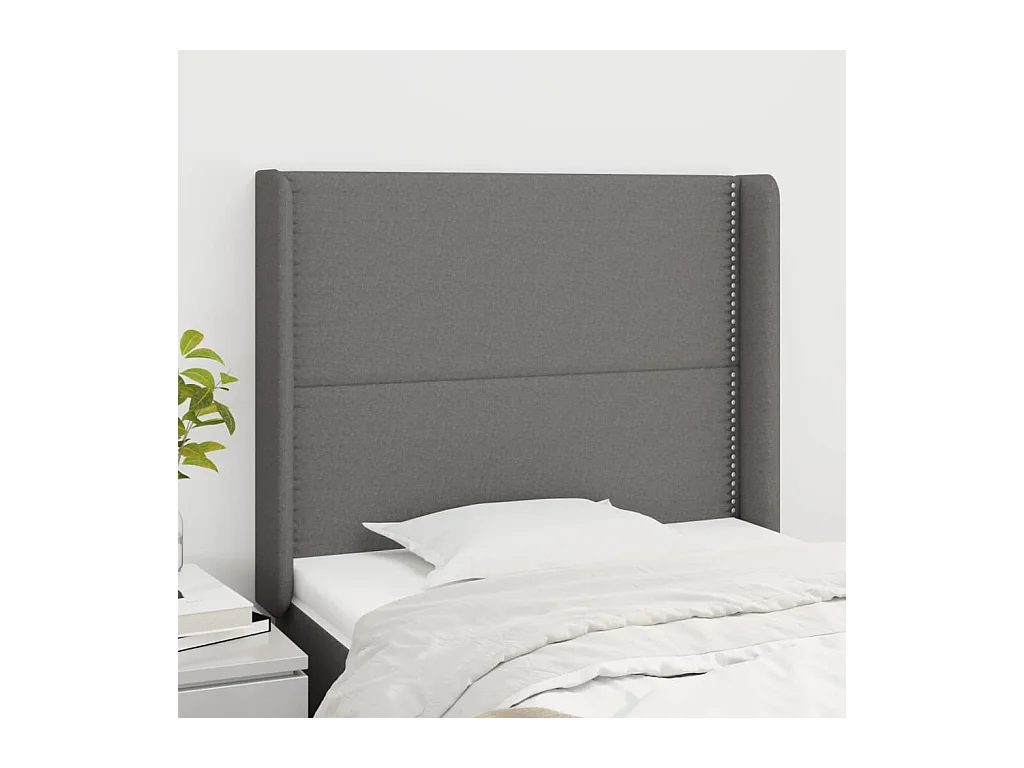 Tête de lit avec oreilles Gris foncé 83x16x118/128 cm Tissu