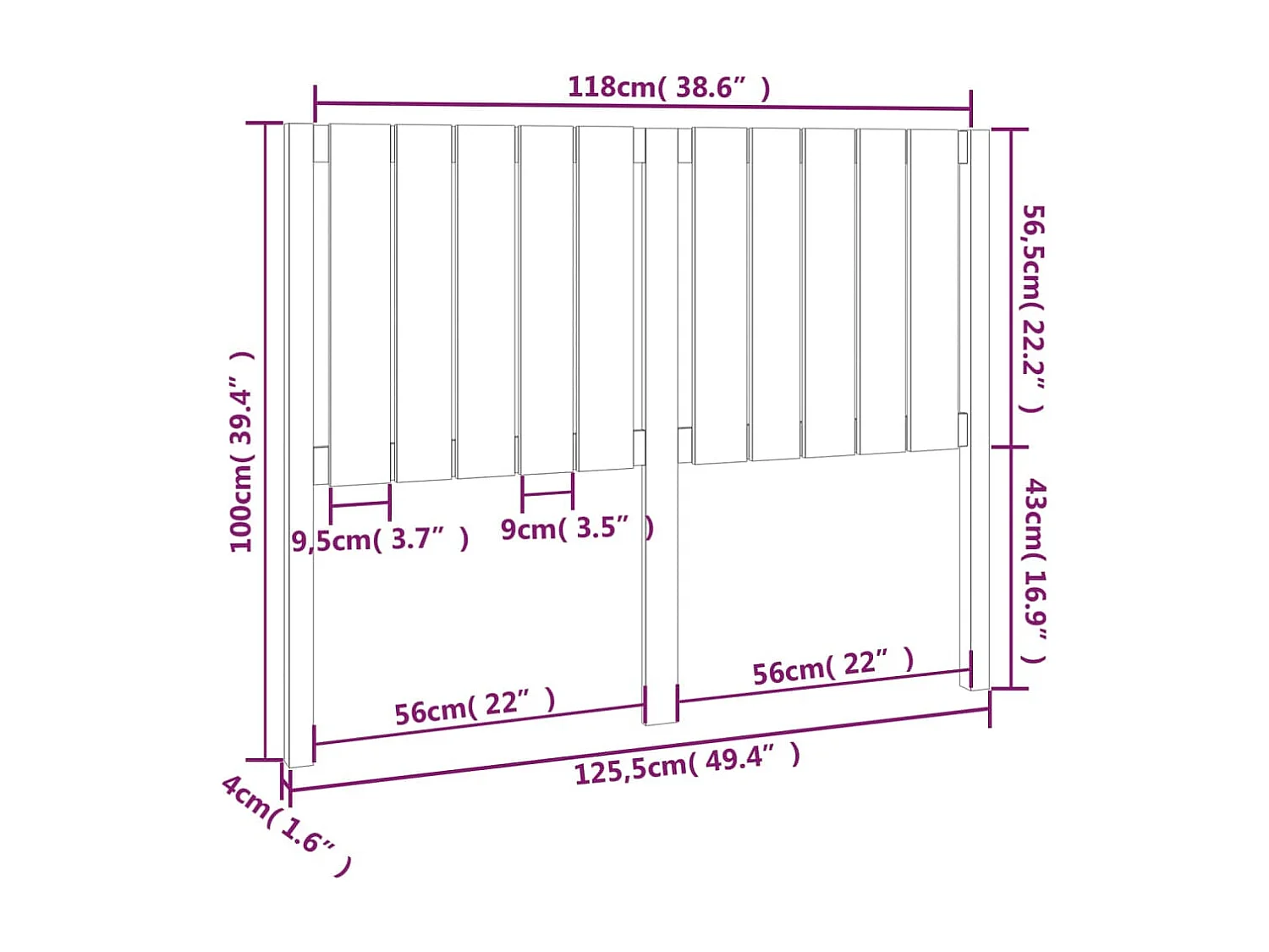 Hoofdbord 125,5x4x100 cm massief grenenhout wit