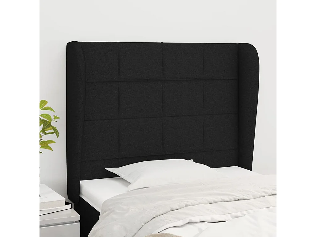 Hoofdbord met randen 83x23x118/128 cm stof zwart