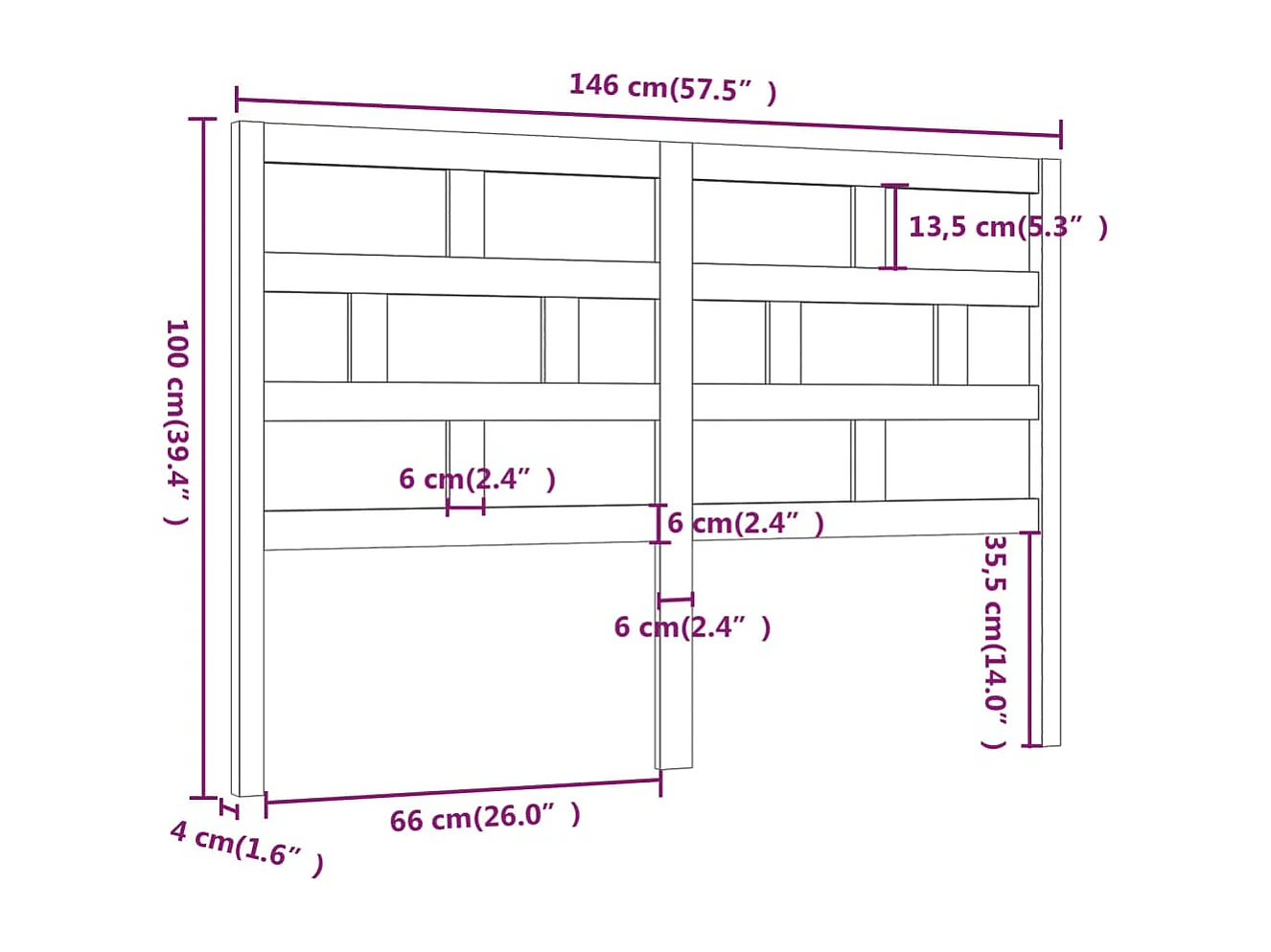Hoofdbord 146x4x100 cm massief grenenhout wit