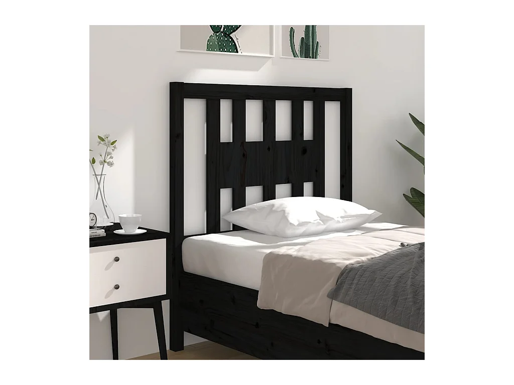 Tête de lit Noir 96x4x100 cm Bois massif de pin