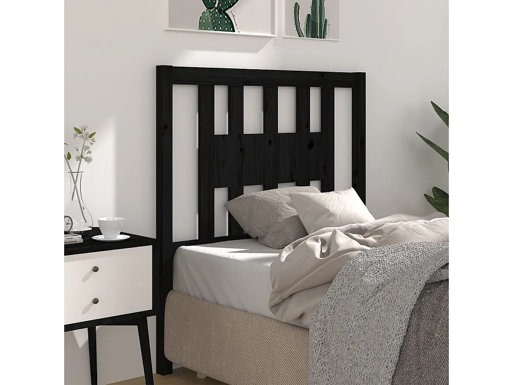 Tête de lit Noir 96x4x100 cm Bois massif de pin