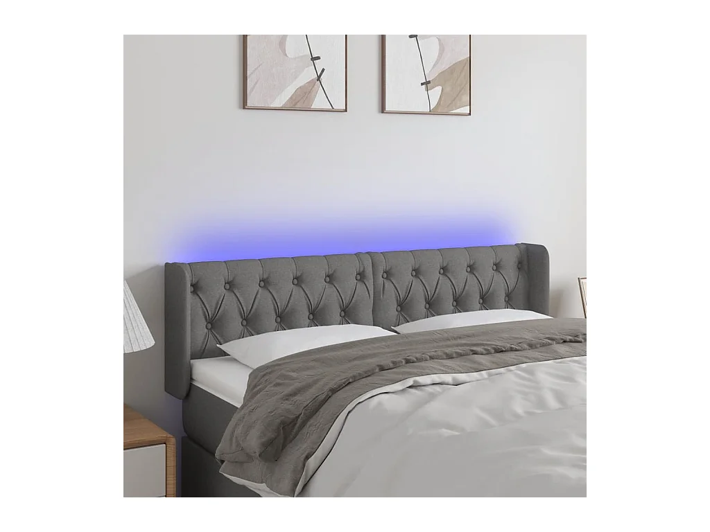 Tête de lit à LED Gris foncé 147x16x78/88 cm Tissu