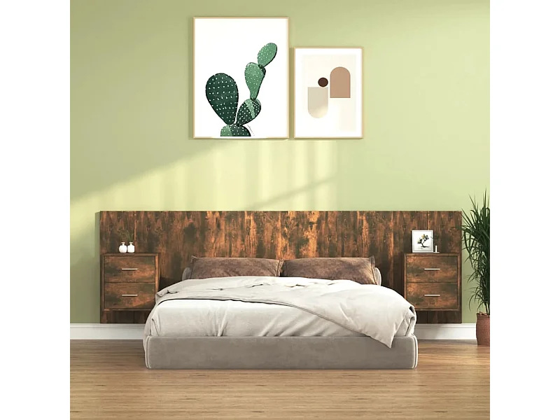 Cabecero de cama y mesitas madera contrachapada roble ahumado