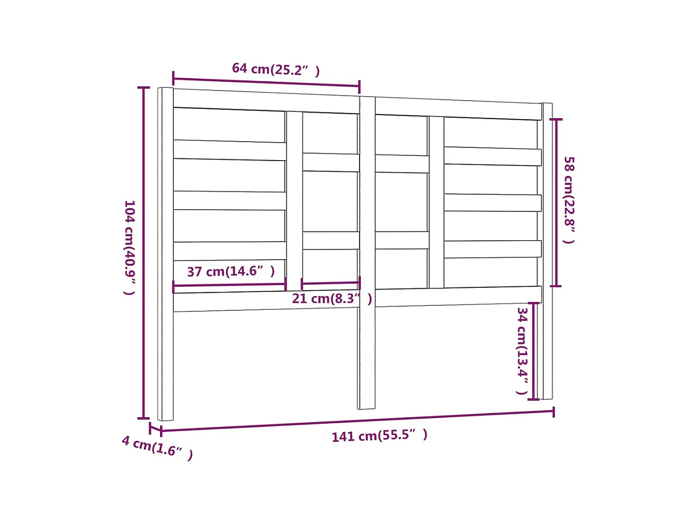 Bett-Kopfteil Grau 141x4x104 cm Massivholz Kiefer