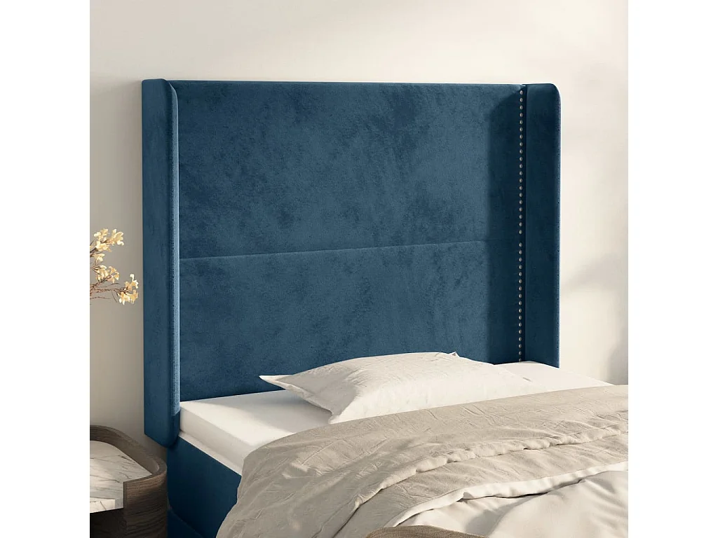 Cabeceira cama c/ abas veludo 103x16x118/128 cm azul-escuro