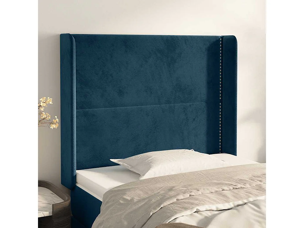 Kopfteil mit Ohren Dunkelblau 103x16x118/128 cm Samt