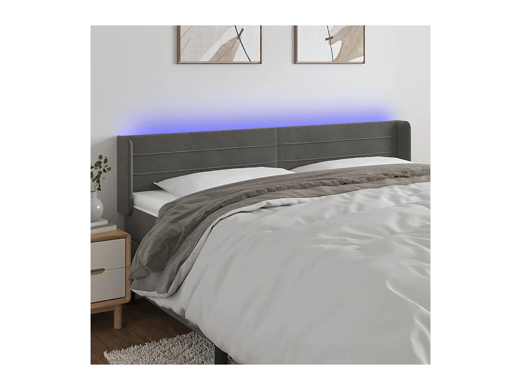 Tête de lit à LED Gris foncé 203x16x78/88 cm Velours