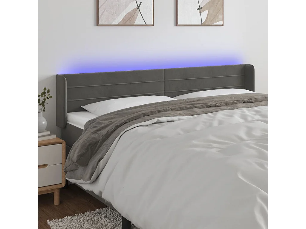 Testiera a LED Grigio Scuro 203x16x78/88 cm in Velluto
