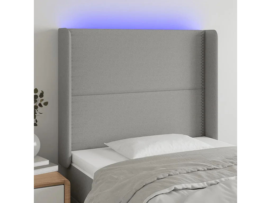 Hoofdbord LED 103x16x118/128 cm stof lichtgrijs