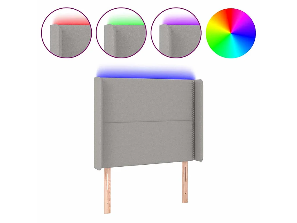 Testiera a LED Grigio Chiaro 103x16x118/128 cm in Tessuto